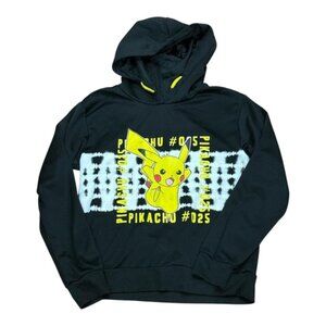 Pokemon Pikachu Hoodie Boys 10-12 Black Pullover Graphic Print Hooded Polyester